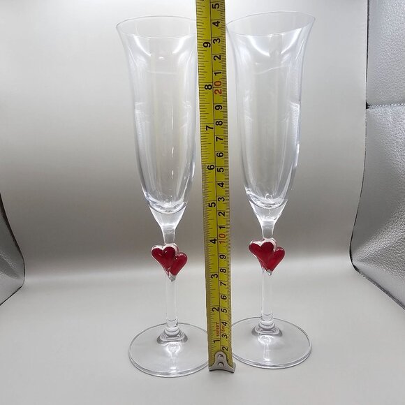 Pair Of Stölzle Lausitz Champagne Flutes With Red Heart Stems - Picture 9 of 9